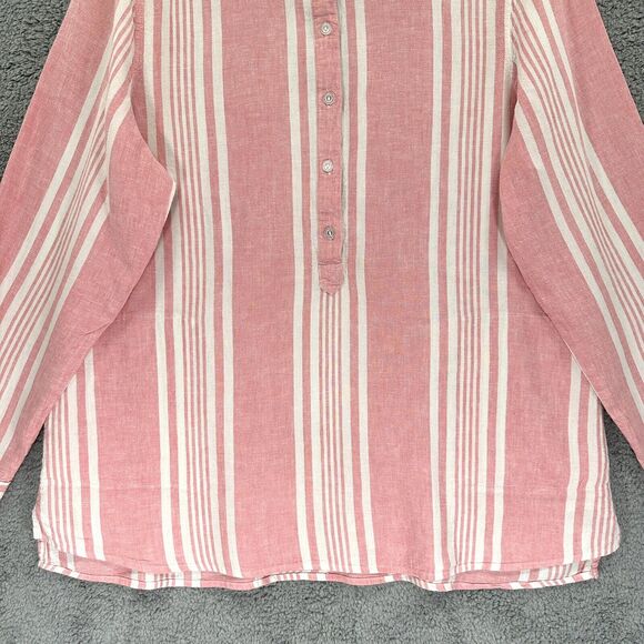 D&Co. Top Women L‎ Pink Striped Popover Yarn Woven Hi-Low Hem Linen Blend F14 - Picture 5 of 16